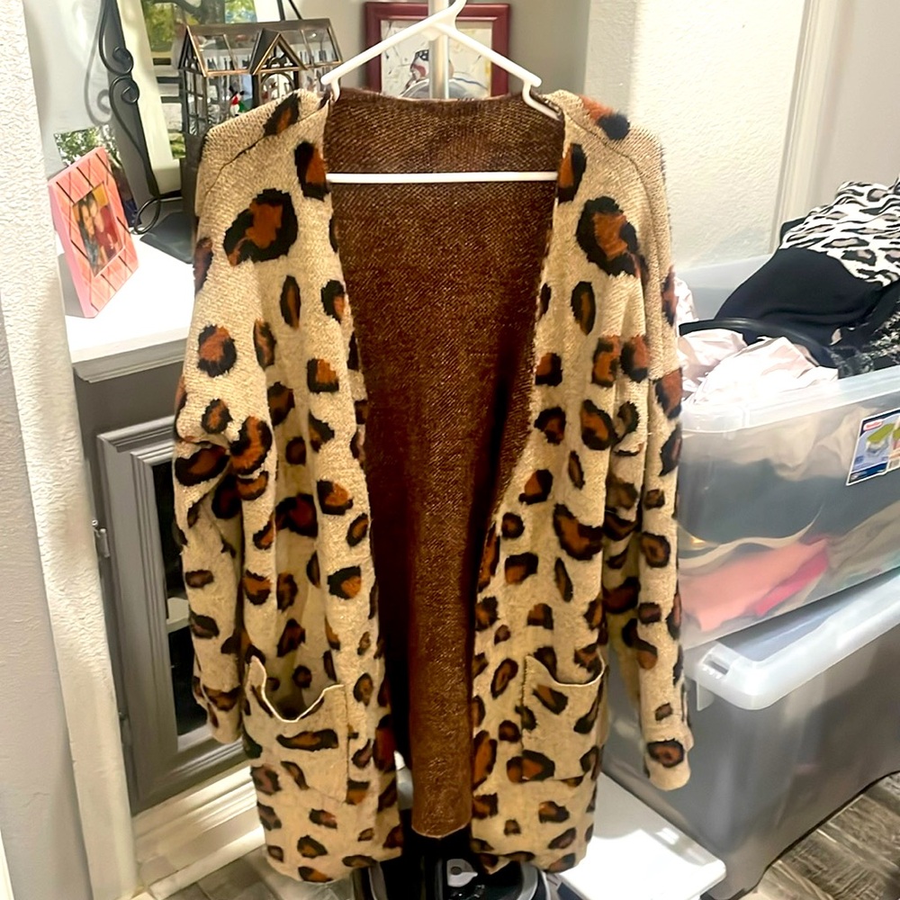 Leopard Print Cardigan With Pockets! - image 1